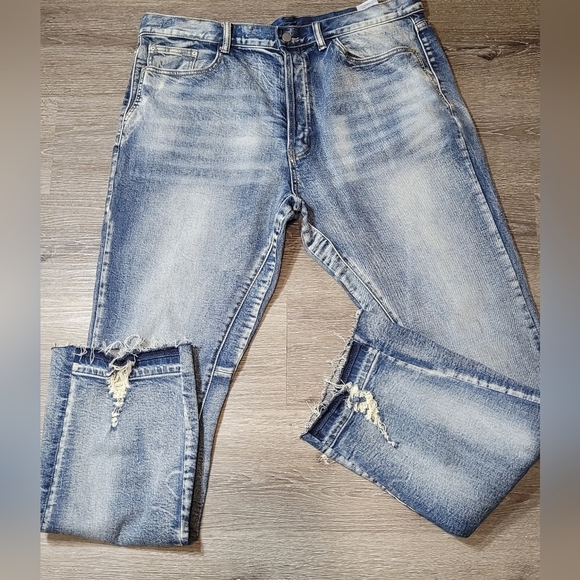 MNML Mens Flare Distressed Button fly Jeans Size 38 - Picture 2 of 6